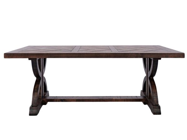 Prostokątny stół z ciemnego drewna, widok z boku