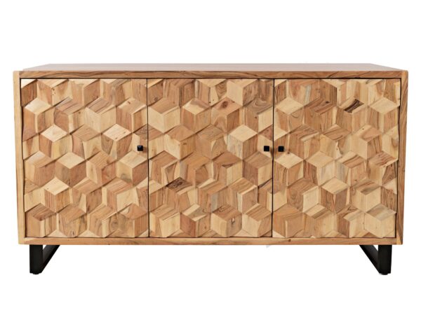 Komoda w kolorze naturalnym z eleganckim frontem w geometryczny wzór