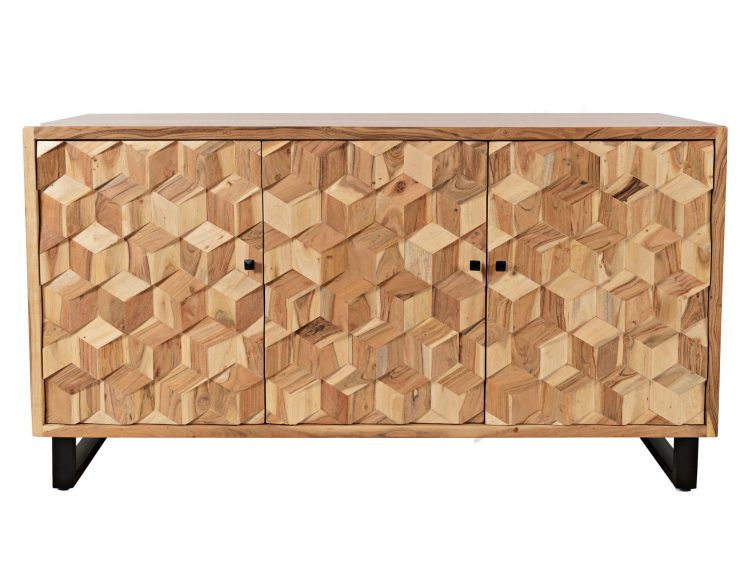 Komoda w kolorze naturalnym z eleganckim frontem w geometryczny wzór