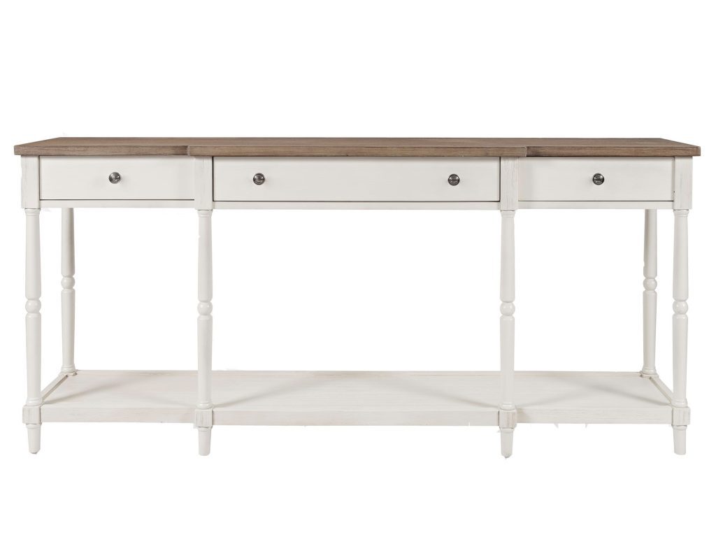 Kremowa Konsola Hampton Brązowy Blat Szuflady – Avola