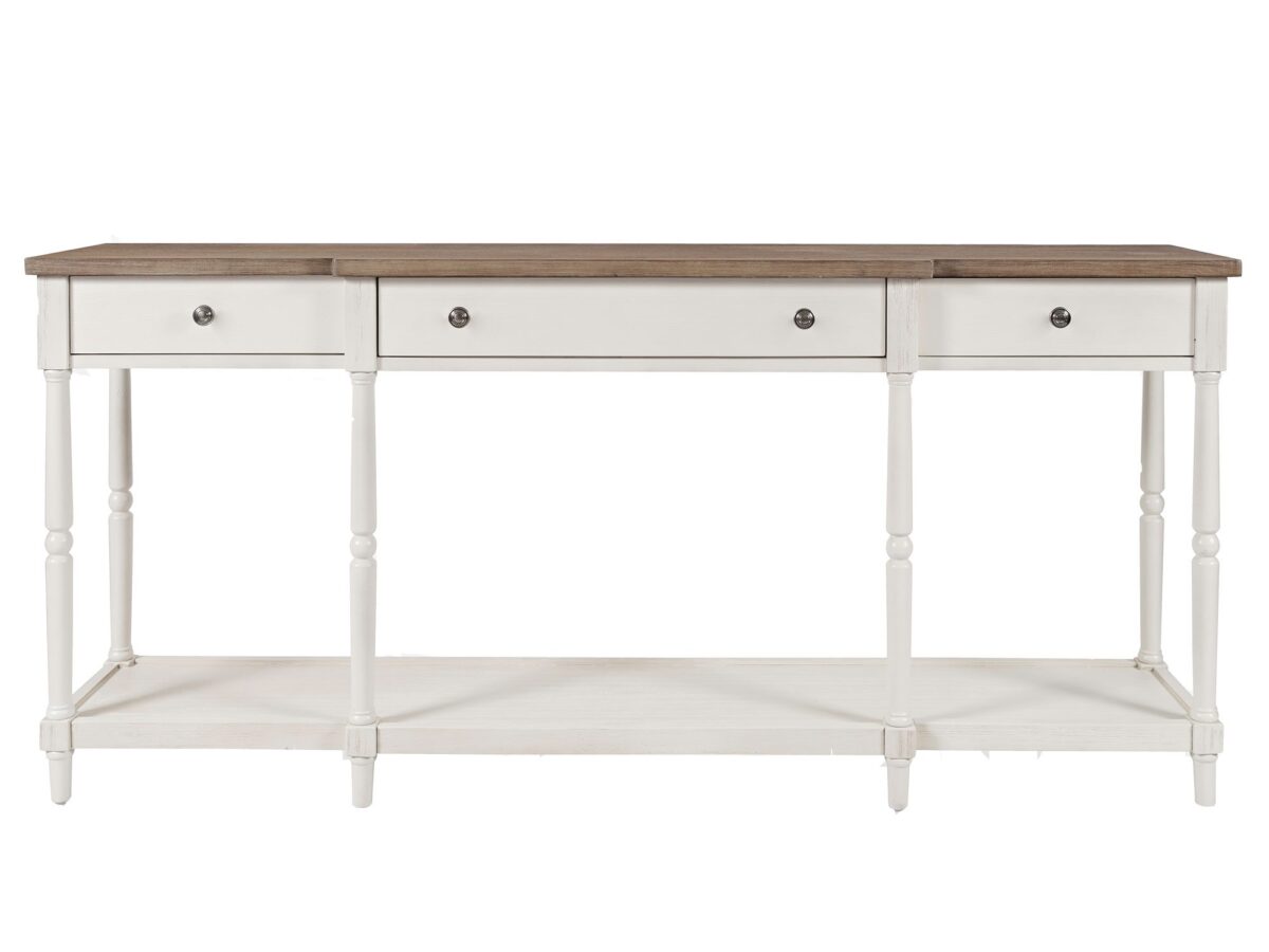 Kremowa Konsola Hampton Brązowy Blat Szuflady – Avola