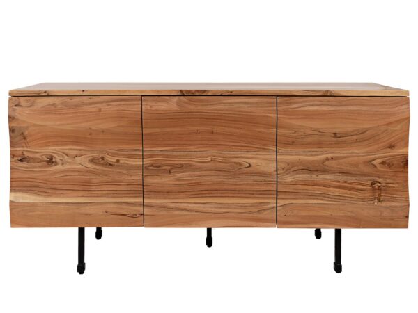 Komoda w stylu nowoczesnym z drewna w odcieniu naturalnego orzecha na czarnych metalowych nogach