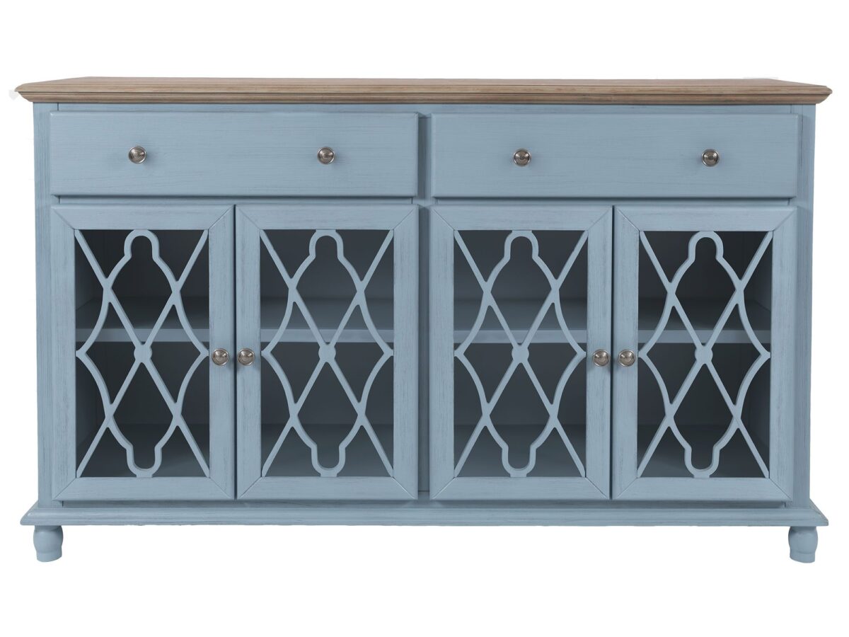 Jasnoniebieska Komoda Przeszklone Drzwi ze Szprosami – Avola