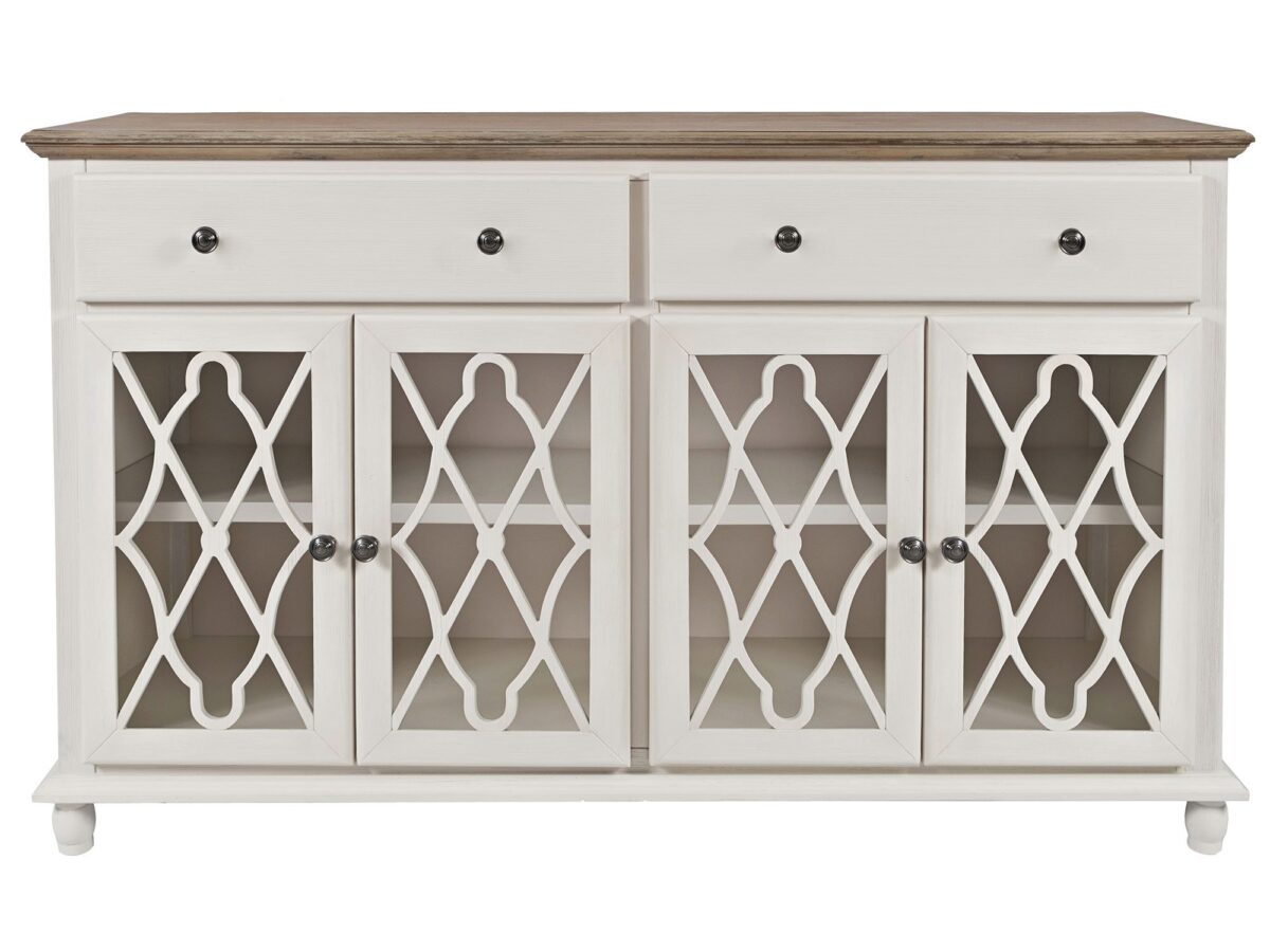 Jasnokremowa Komoda Przeszklone Drzwi ze Szprosami – Avola