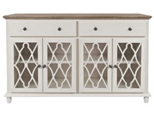 Jasnokremowa Komoda Przeszklone Drzwi ze Szprosami – Avola