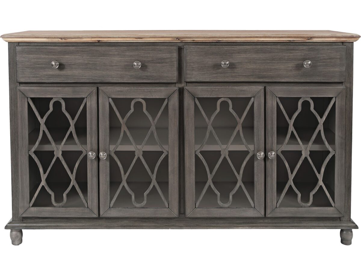 Brązowoszara Komoda Przeszklone Drzwi Szprosy – Avola