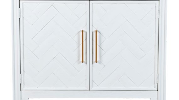 Elegancka Komoda Biała Intarsje Złote Uchwyty – Avola