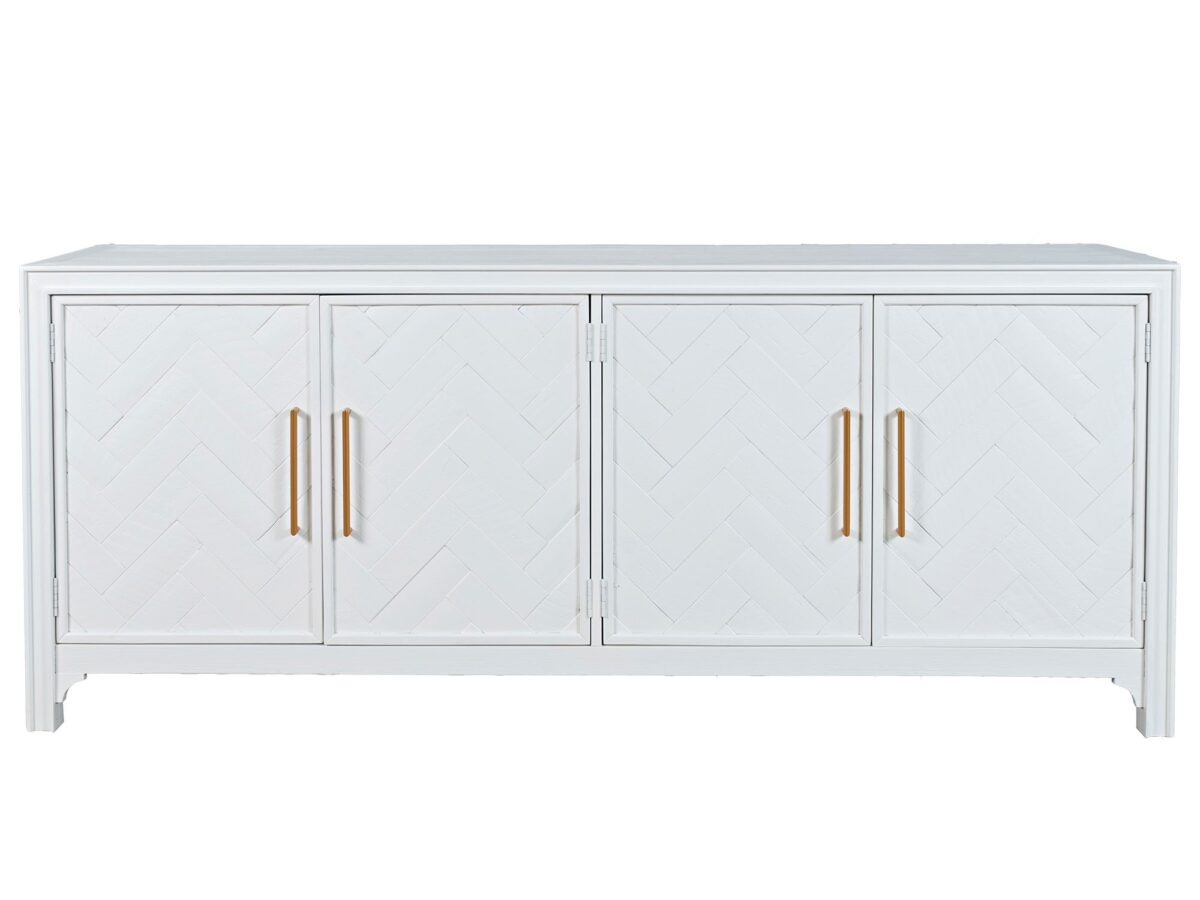 Biała Komoda Intarsjowane Drzwi Złote Uchwyty – Avola