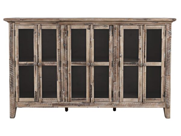 Komoda rustykalna z litego drewna z przeszklonymi frontami i półkami