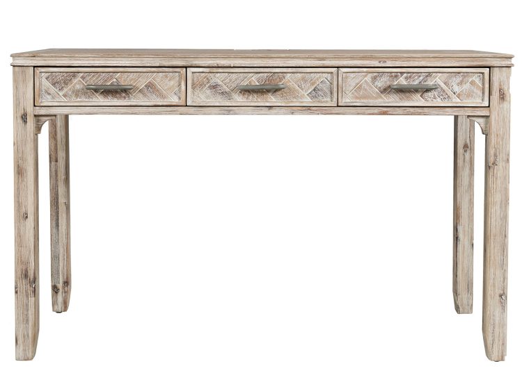 Konsola drewniana w odcieniu postarzanego dębu z trzema szufladami