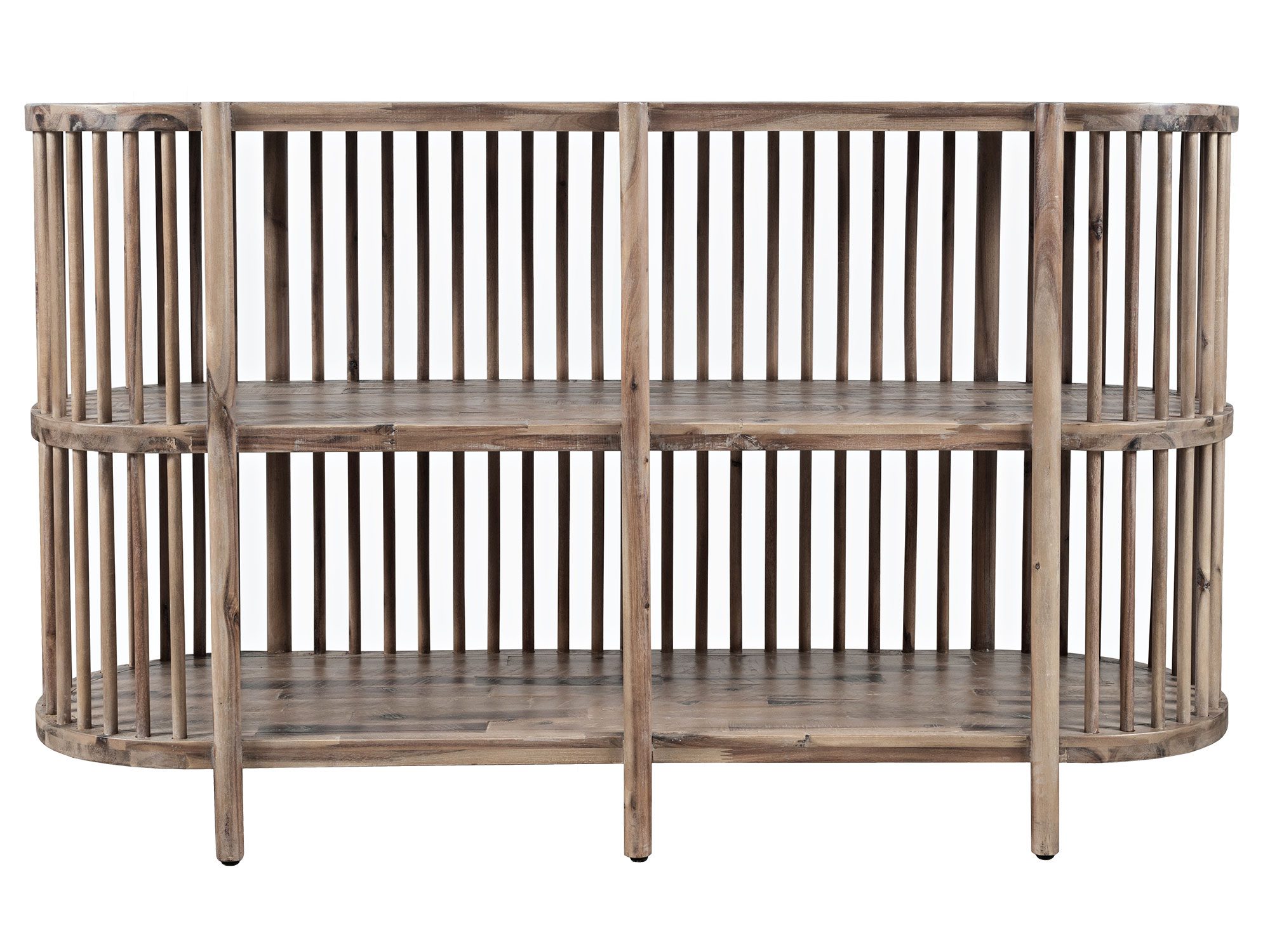 Regał drewniany o ażurowej konstrukcji z pionowymi szczebelkami Regał drewniany o ażurowej konstrukcji z pionowymi szczebelkami