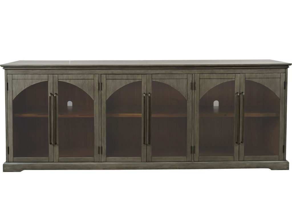 Komoda Oliwkowo-Szara Ozdobne Łuki Przeszklone Drzwi – Avola