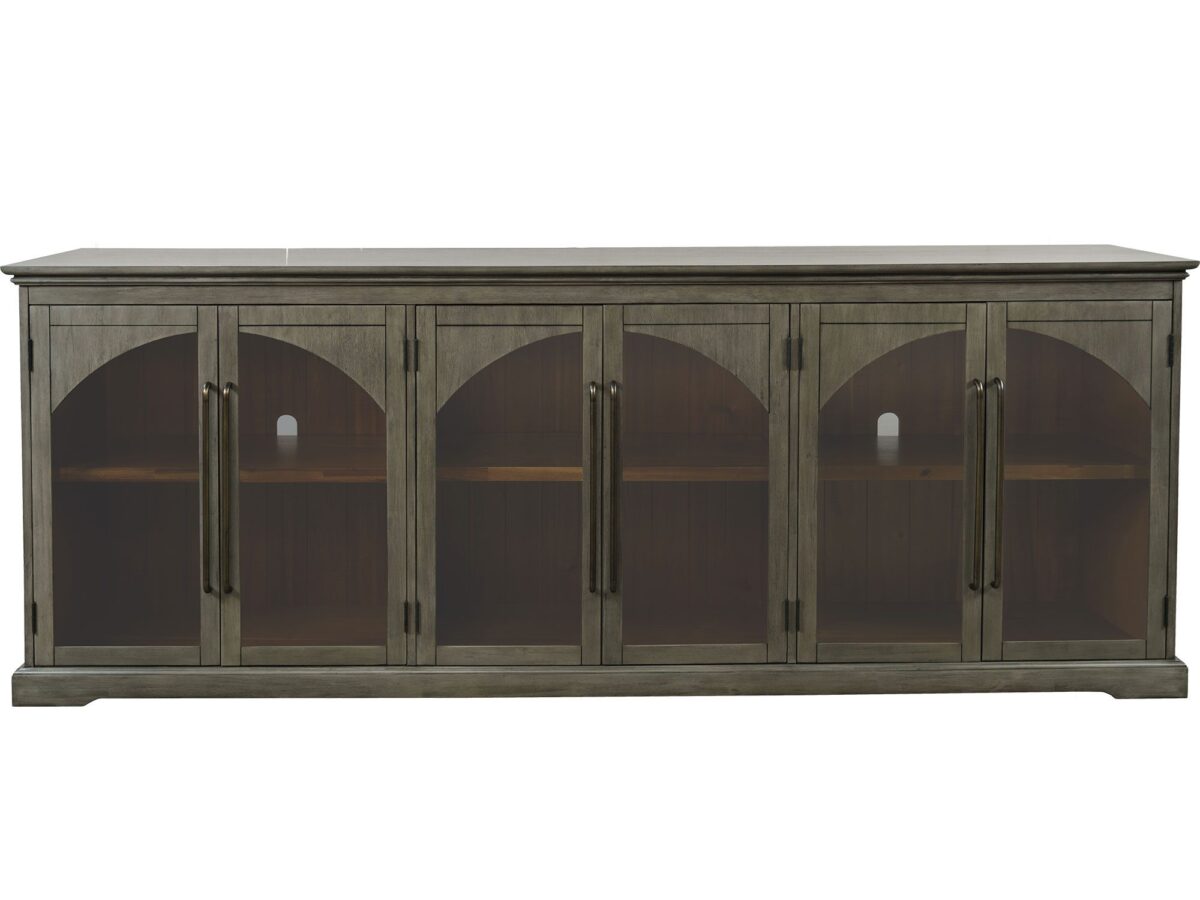 Komoda Oliwkowo-Szara Ozdobne Łuki Przeszklone Drzwi – Avola
