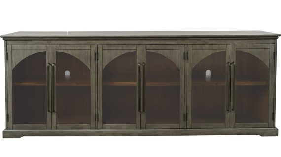 Komoda Oliwkowo-Szara Ozdobne Łuki Przeszklone Drzwi – Avola