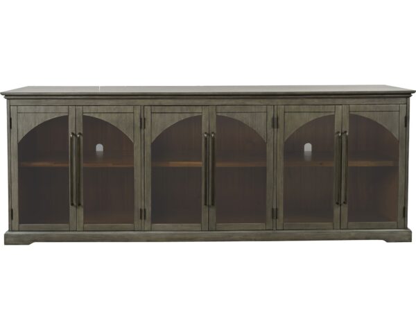 Komoda szaro-oliwkowa z przeszkleniem