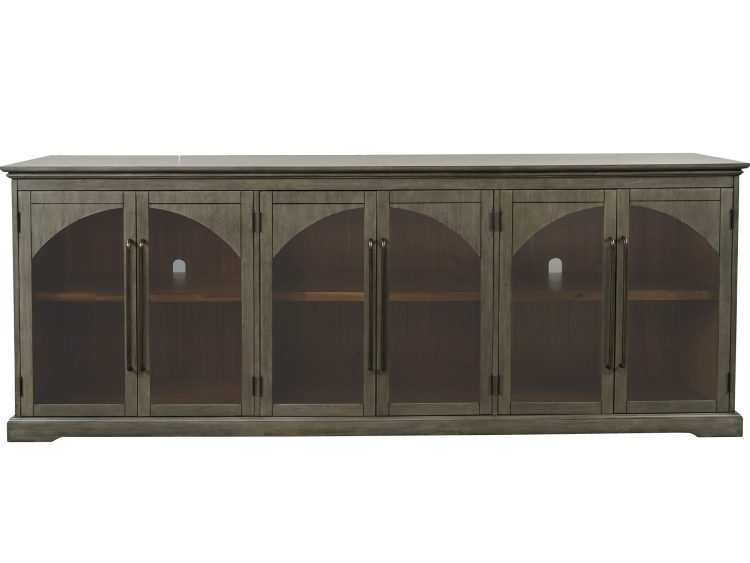 Komoda szaro-oliwkowa z przeszkleniem