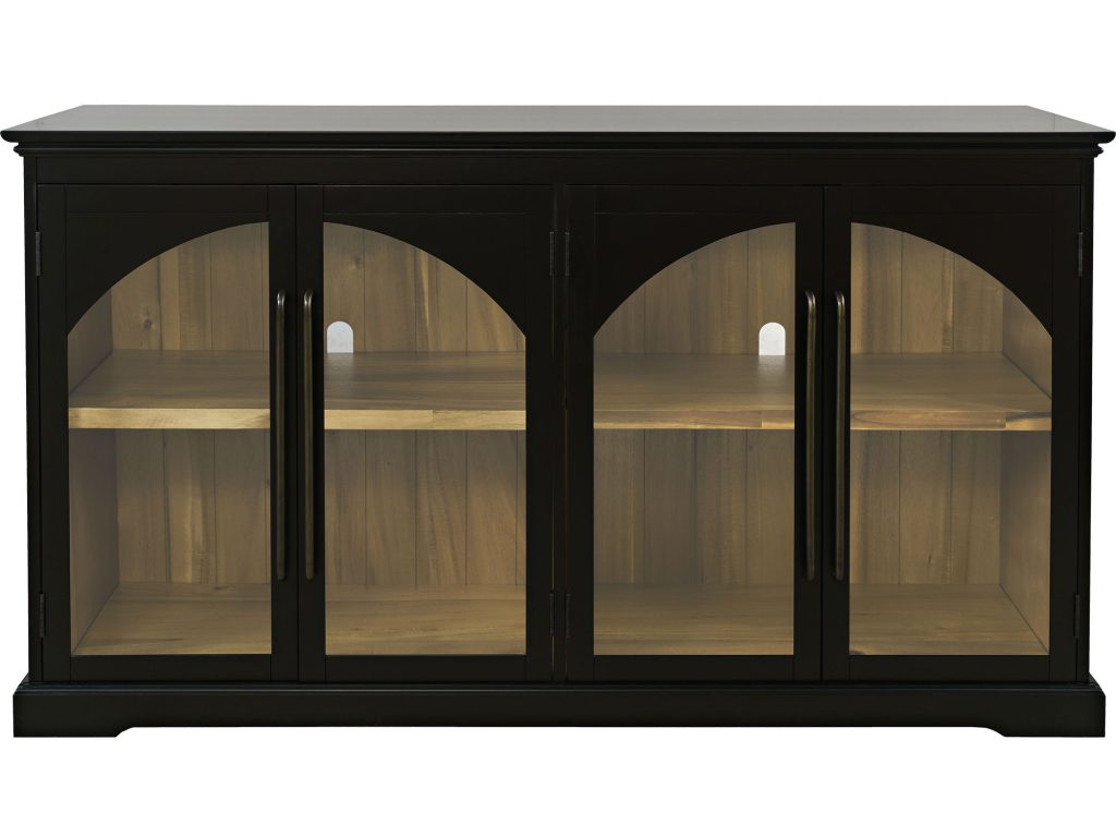 Komoda Czarna Cztery Przeszklone Drzwi Łukowe Zdobienia – Avola