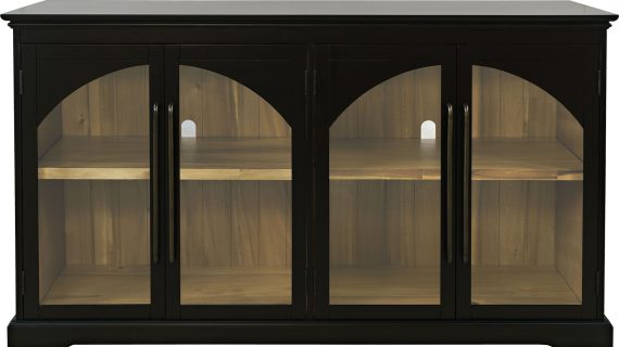 Komoda Czarna Cztery Przeszklone Drzwi Łukowe Zdobienia – Avola
