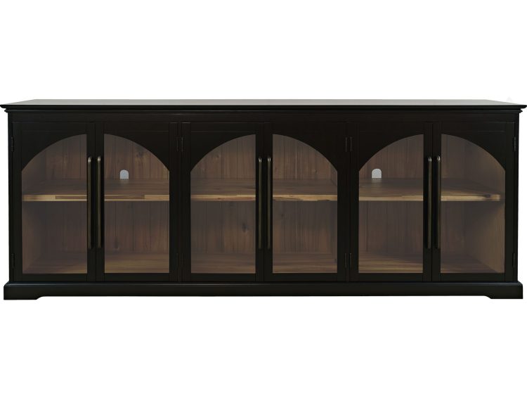 Witryna czarna z przeszklonymi drzwiami i oświetleniem LED w nowoczesnym stylu