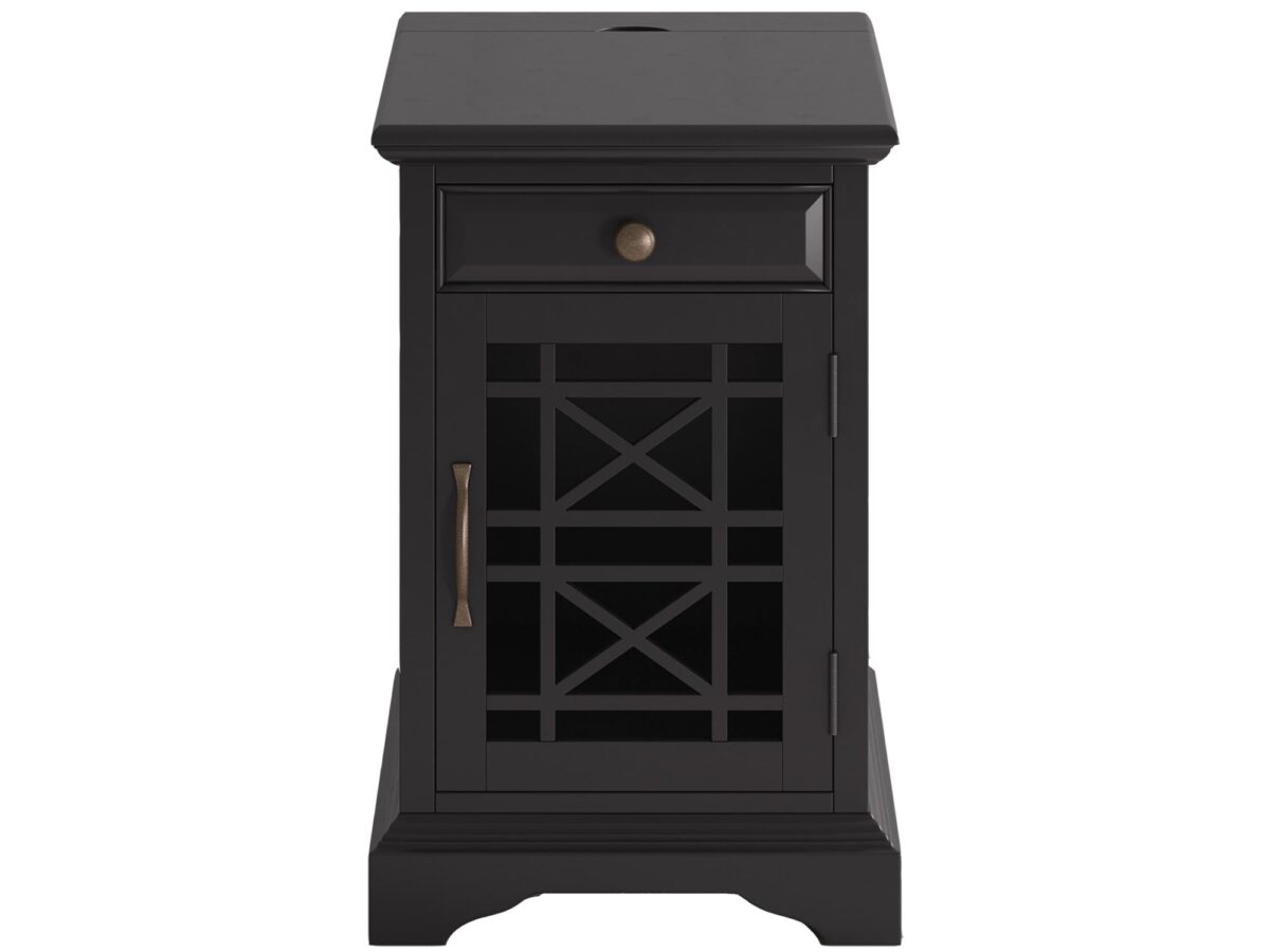 Czarna Szafka Nocna z USB i Ozdobnymi Szprosami – Avola