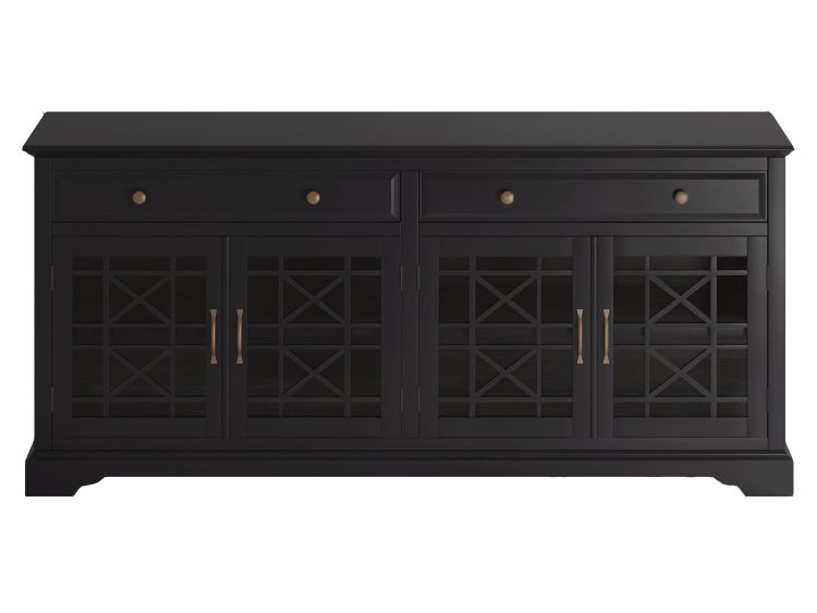 Czarna szafka nocna z frontem w kratkę i pojedynczą szufladą na górze