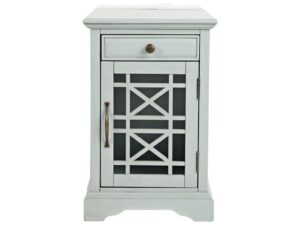 Szaromiętowa Szafka Nocna Przeszklone Drzwi USB – Avola