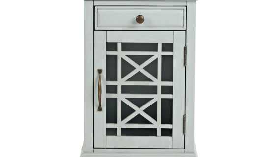 Szaromiętowa Szafka Nocna Przeszklone Drzwi USB – Avola