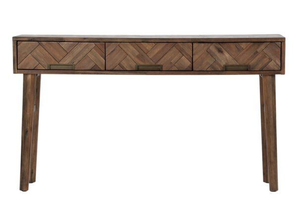 Konsola drewniana z wzorem jodełki i cienkimi nogami