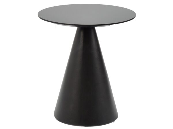 Nowoczesny stół okrągły z czarnym blatem i stożkową podstawą, prosty styl