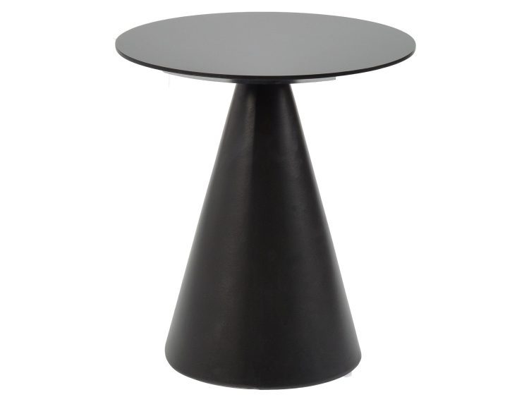 Nowoczesny stół okrągły z czarnym blatem i stożkową podstawą, prosty styl