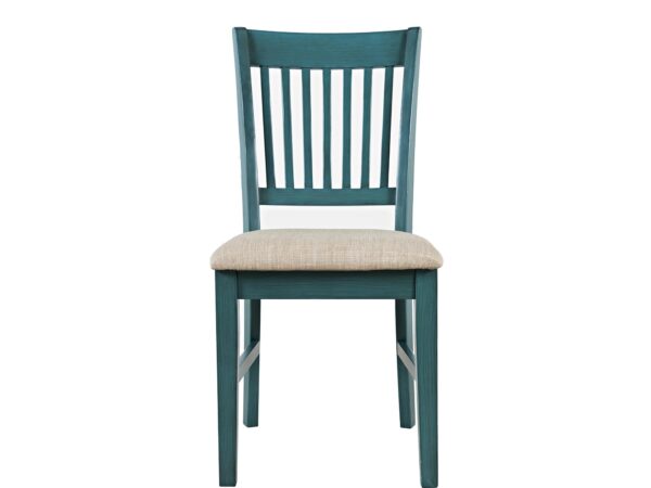 Krzesło drewniane turkusowe z tapicerowanym siedziskiem w beżu