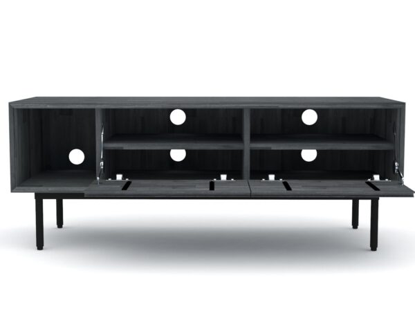 Szafka RTV z otworami na kable i czarnym wykończeniem