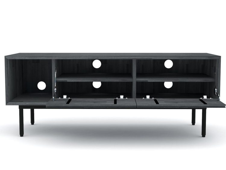 Szafka RTV z otworami na kable i czarnym wykończeniem