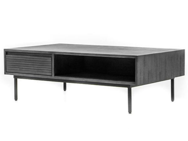 Szafka RTV industrialna z niskimi nóżkami i otwartą półką