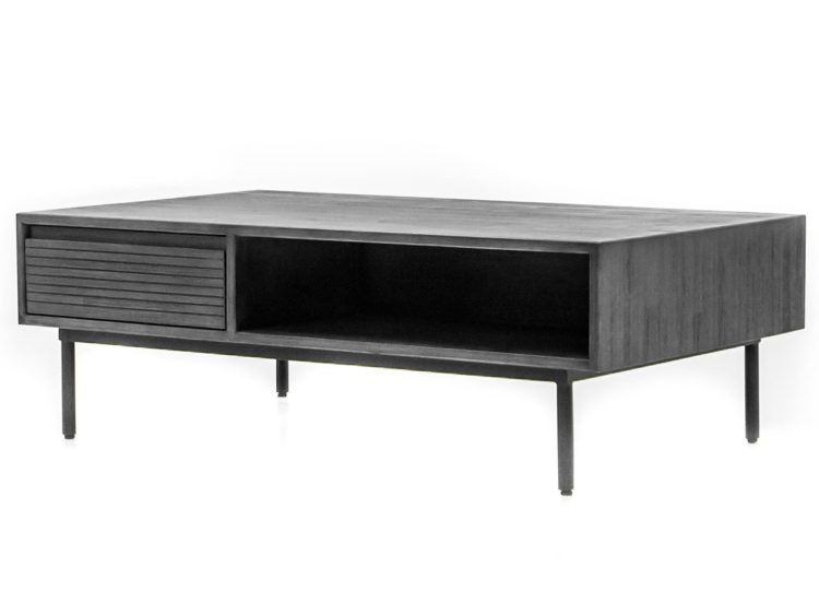 Szafka RTV industrialna z niskimi nóżkami i otwartą półką