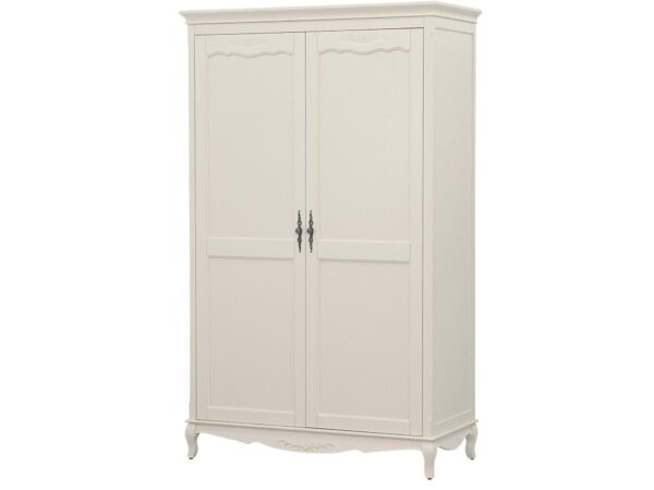 Biała szafa dwudrzwiowa w stylu prowansalskim, na smukłych nogach