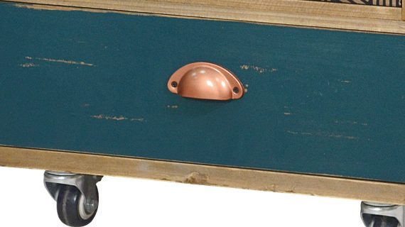 miniaturka Szafka retro z naturalnego drewna na miedzianych nóżkach – Amalfi