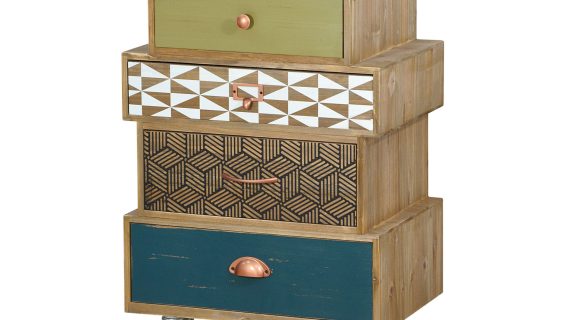 Szafka retro z naturalnego drewna na miedzianych nóżkach – Amalfi