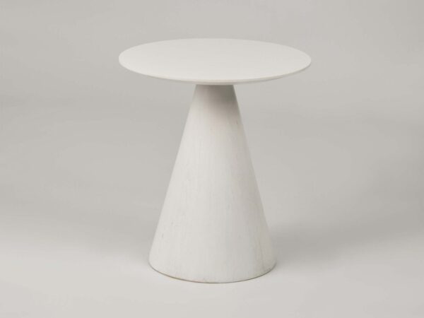 Stolik kawowy biały okrągły z podstawą stożkową