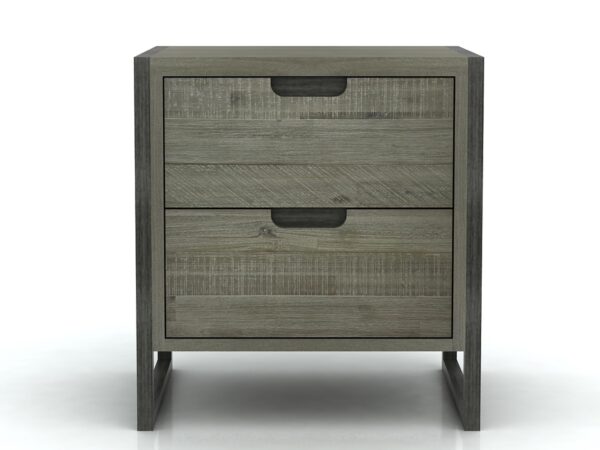 Szafka nocna z dwoma szufladami w odcieniu dębu na czarnej podstawie