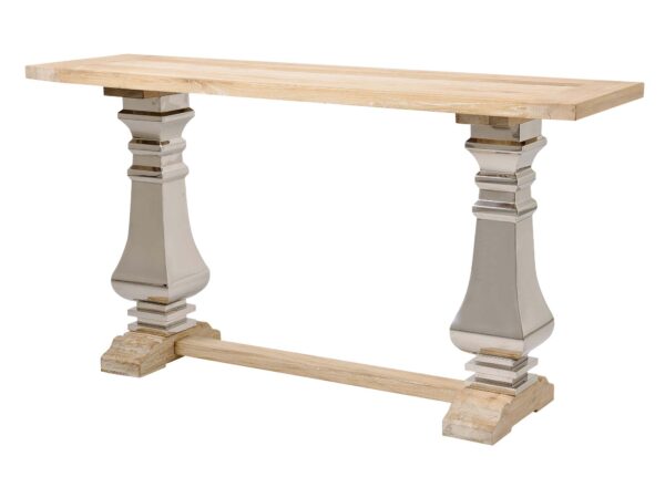 Konsola glamour z naturalnym drewnem i stalową podstawą – Luxe