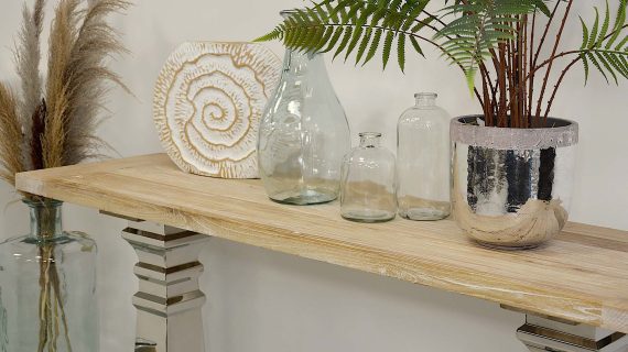 miniaturka Konsola glamour z naturalnym drewnem i stalową podstawą – Luxe