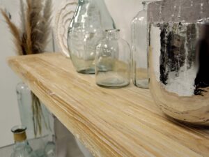 miniaturka Konsola glamour z naturalnym drewnem i stalową podstawą – Luxe