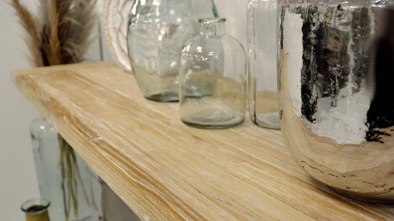 miniaturka Konsola glamour z naturalnym drewnem i stalową podstawą – Luxe