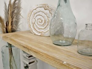 miniaturka Konsola glamour z naturalnym drewnem i stalową podstawą – Luxe