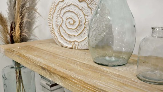 miniaturka Konsola glamour z naturalnym drewnem i stalową podstawą – Luxe