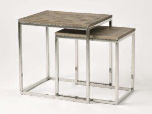 miniaturka Stoliki Zestaw Drewniane Intarsja Rama Stalowa – Luxe