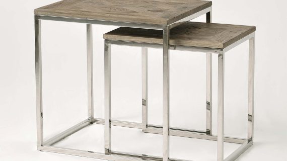 miniaturka Stoliki Zestaw Drewniane Intarsja Rama Stalowa – Luxe