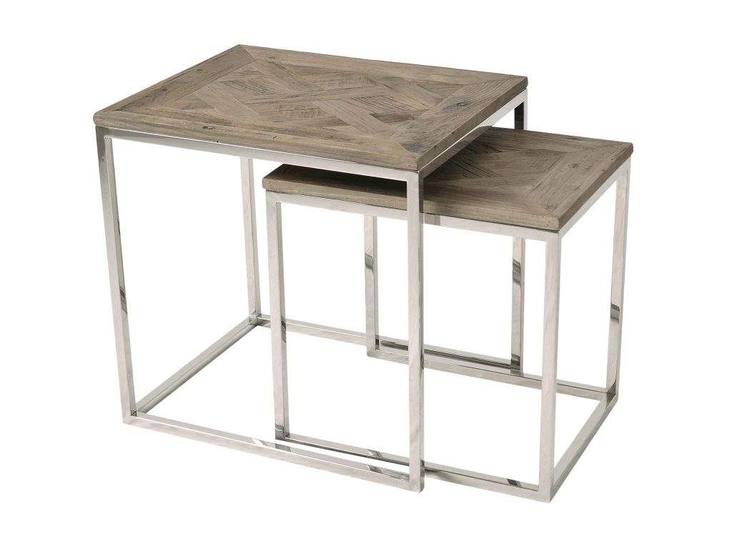 Stoliki Zestaw Drewniane Intarsja Rama Stalowa – Luxe