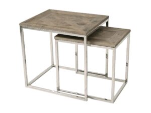 Stoliki Zestaw Drewniane Intarsja Rama Stalowa – Luxe